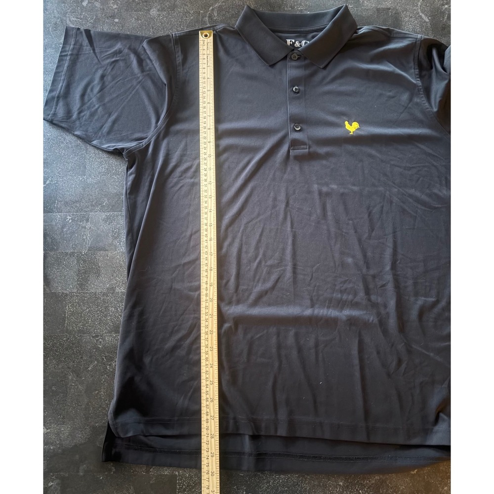 F&G Men XL Black Wicking Polyester Polo Shirt Rooster Logo Short Sleeve Golf Tee - Picture 9 of 9